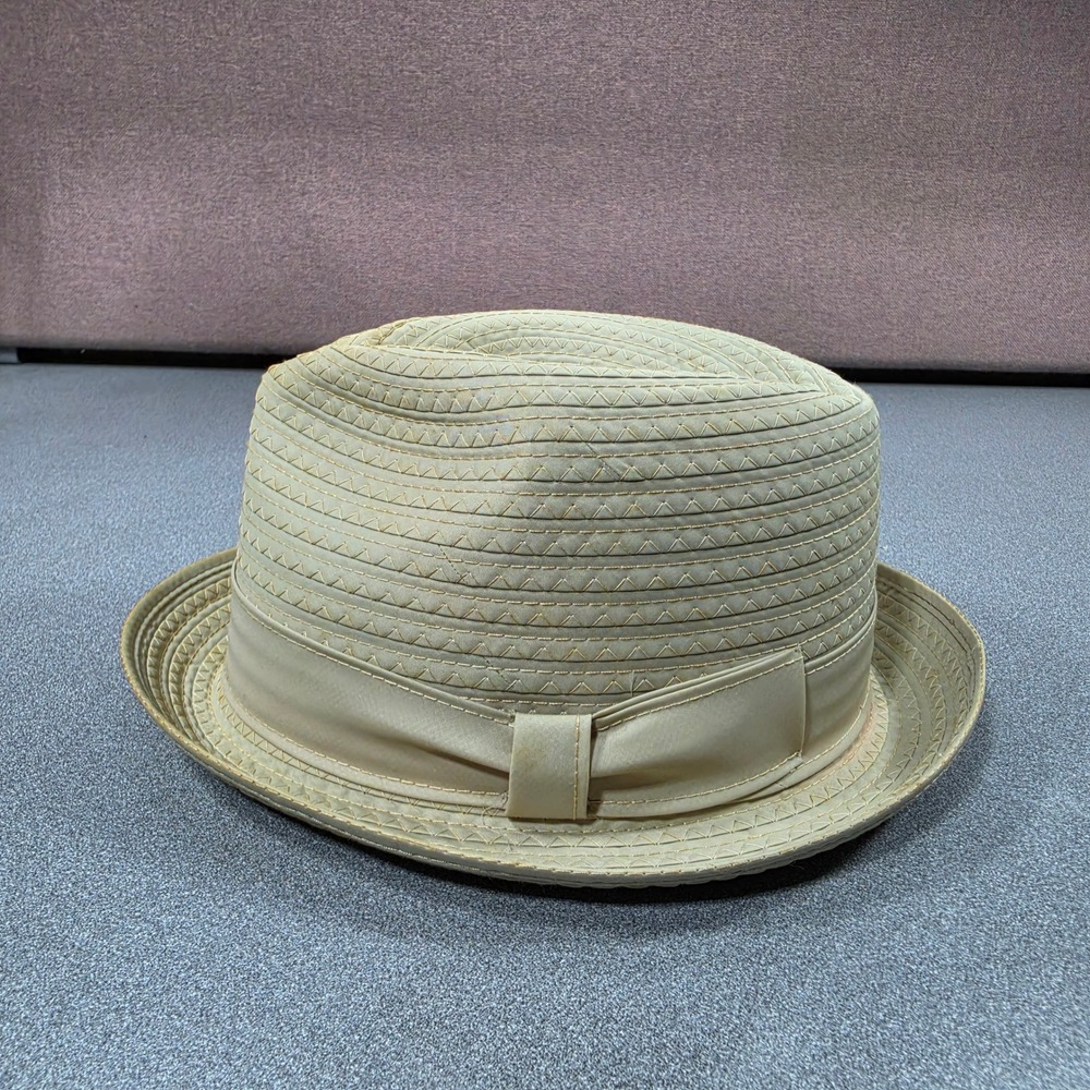 Stetson Pea Souper Fedora Hat Mens 7 1/8 Tan Excellent Vintage Stingy Brim Bow - Picture 2 of 8